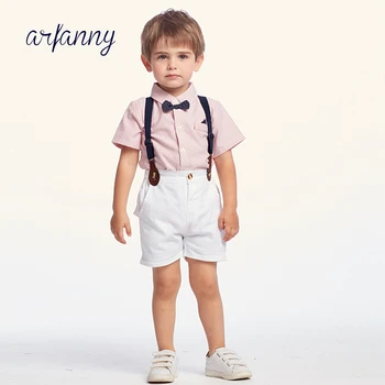

Baby Spring And Summer Clothes Kids Suits handsome shirt Suit Boy Baby Set Children Bow tie Striped Overalls Tie Clothing