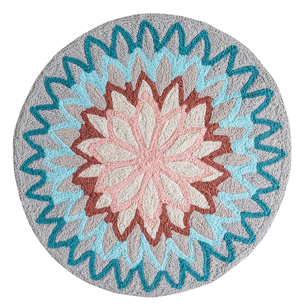 

the national style in the striped ground machine embroidered carpet round geometric blue / red / brown / grey living room rug