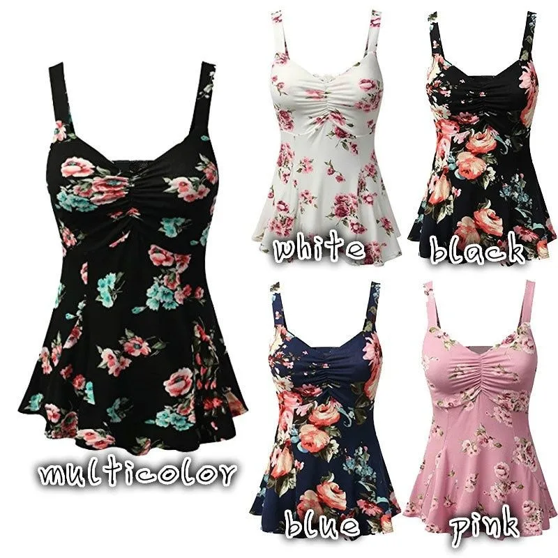 

New Fashion Boho Summer 2018 Women's Ladies Floral Print Sleeveless Sexy Blouse Elegant Tops Women Clothing Shirt Wholesale