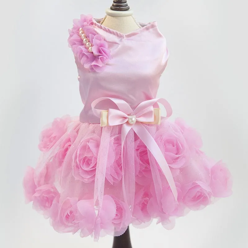 

Cute pearl flower Dog puppy luxury dress pet cat Tutu skirt Princess wedding Dress suit dog chihuahua clothes dog bride costume