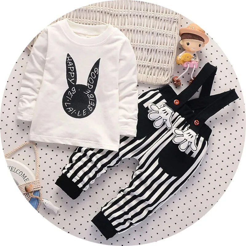 BibiCola baby girl clothing set infant baby fashion clothes suit cartoon T-shirt+striped pants 2pcs hot clothes for newborn girl