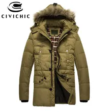 CIVICHIC Классическая зимняя теплая куртка-парка, пальто для мужчин, толстый пуховик с капюшоном, ветрозащитная Повседневная Верхняя одежда средней длины, Удлиненное пальто DC07