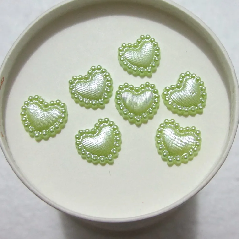 

100pcs 10mm GREEN plastic Heart shaped Pearls Gems Craft Decoration DIY Laptop B062