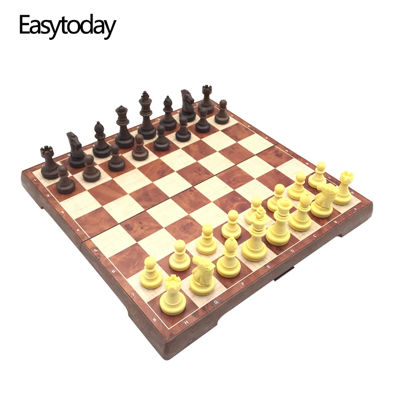 Easytoday Magnetic Chess Games Folding Set Plastic Chess Pieces Checkers Two in one Chess board Table Games Entertainment Gift folding garden table anthracite 45x43x50 cm plastic