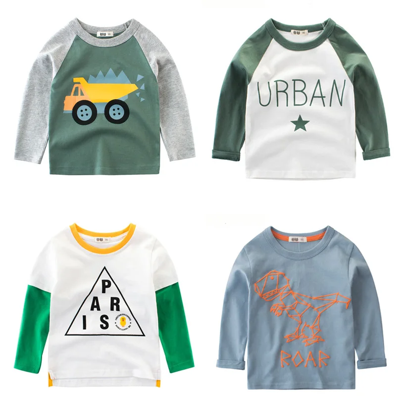 

Autumn Spring Baby Girls Boys T-Shirts Cartoon Car Long Sleeve Dinosaur T Shirts Letter Tops Tee Kid Toddler Children's Clothing