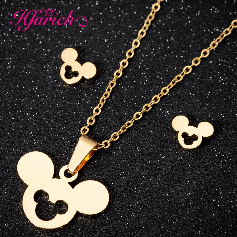 

Hfarich Cute Fashion Mickey Head Necklace Lovely Long Chain Animal Necklaces Pendants Women Statement Jewelry Kids Gifts