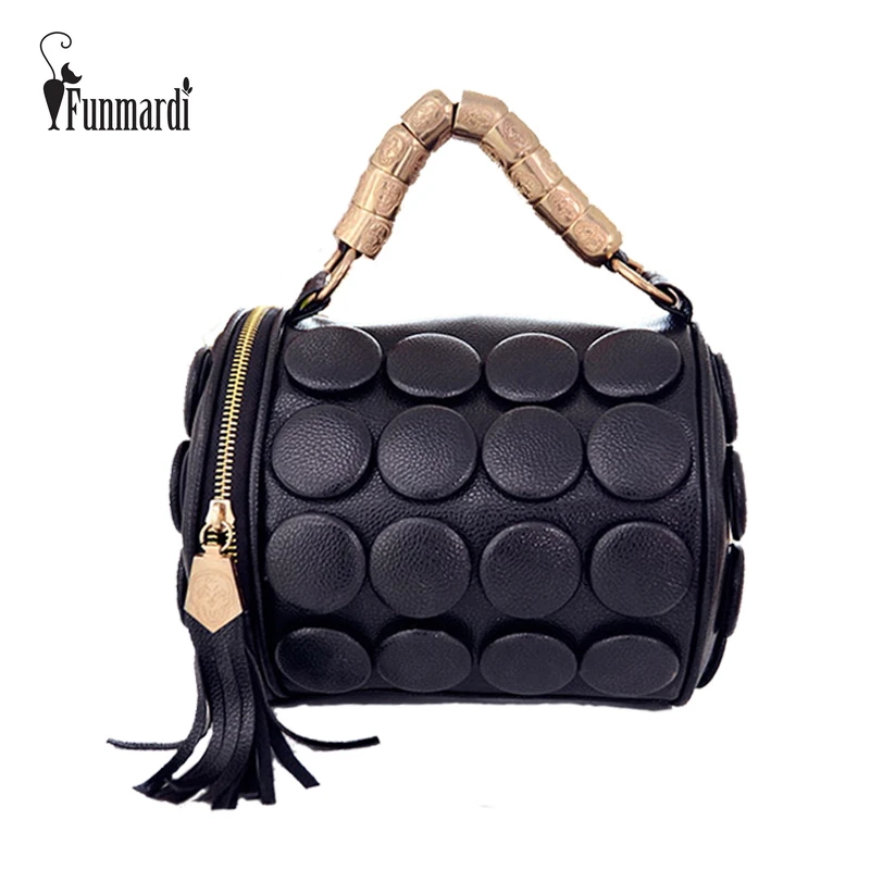FUNMARDI 2019 المرأة حقائب حقائب بوسطن النساء شرابة زر مصمم حقيبة كتف بو الجلود دلو حقيبة Crossbody WLHB3024