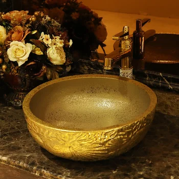 

Jingdezhen Ceramic Toilet Washing Basin bowl Handbasin carving silver and gold ceramic wash basin bathroom sink