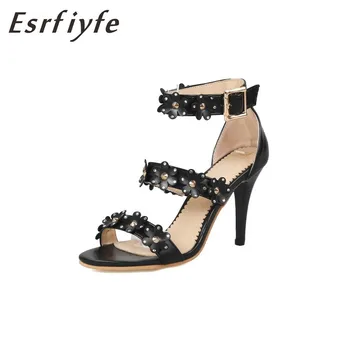 

ESRFIYFE New Women Flower Crystal Buckle Strap Sandals Pumps 2018 High Heels Dancing Party Sandals Lady Sexy Shoes