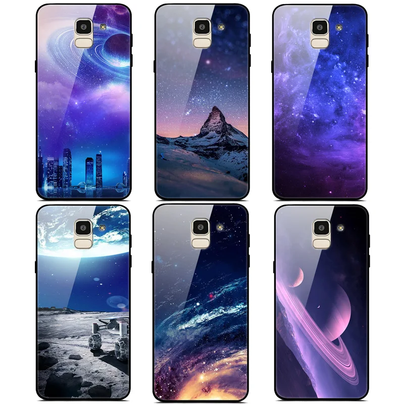

For Samsung Galaxy J6 Case 2018 Tempered Glass Planet Space Cover Shockproof Glass Back Case for Samsung Galaxy J6 2018 Coque