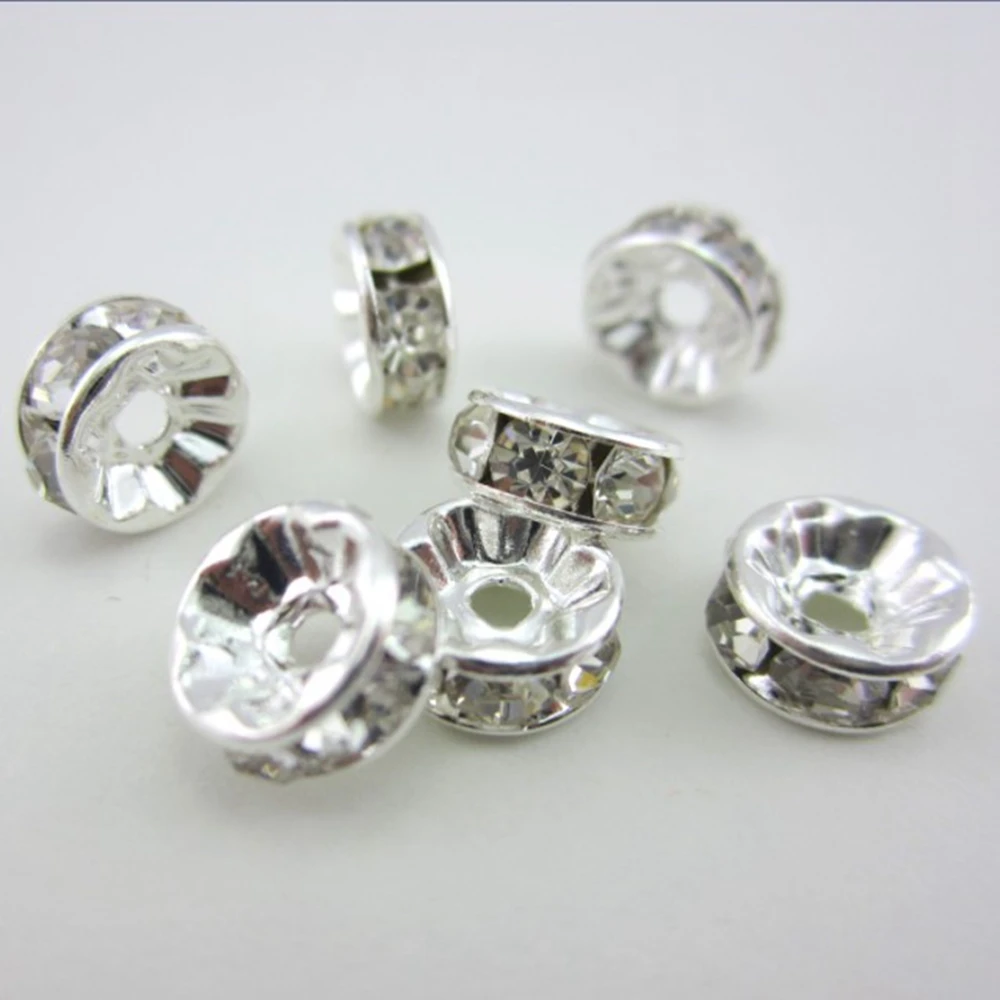 

New 6/8/10mm Gold/Silver Color Rhinestone Rondelles Crystal Beads Loose Spacer Beads for DIY Jewelry Making