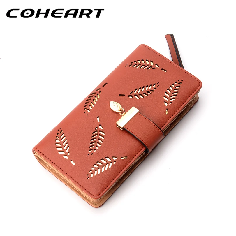 COHEART Модный женский кошелек элегантный с подвеской в виде листа длинный клатч для кредитных карт лидер