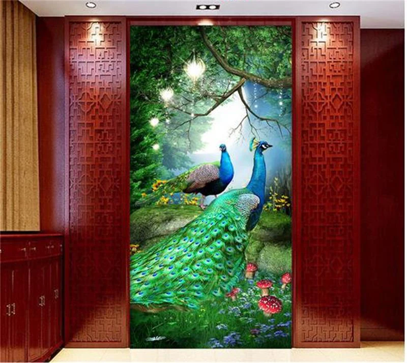 

3d room photo wallpaper mural custom non-woven porch forest green peacock HD painting TV background wall wallpaper for walls 3d