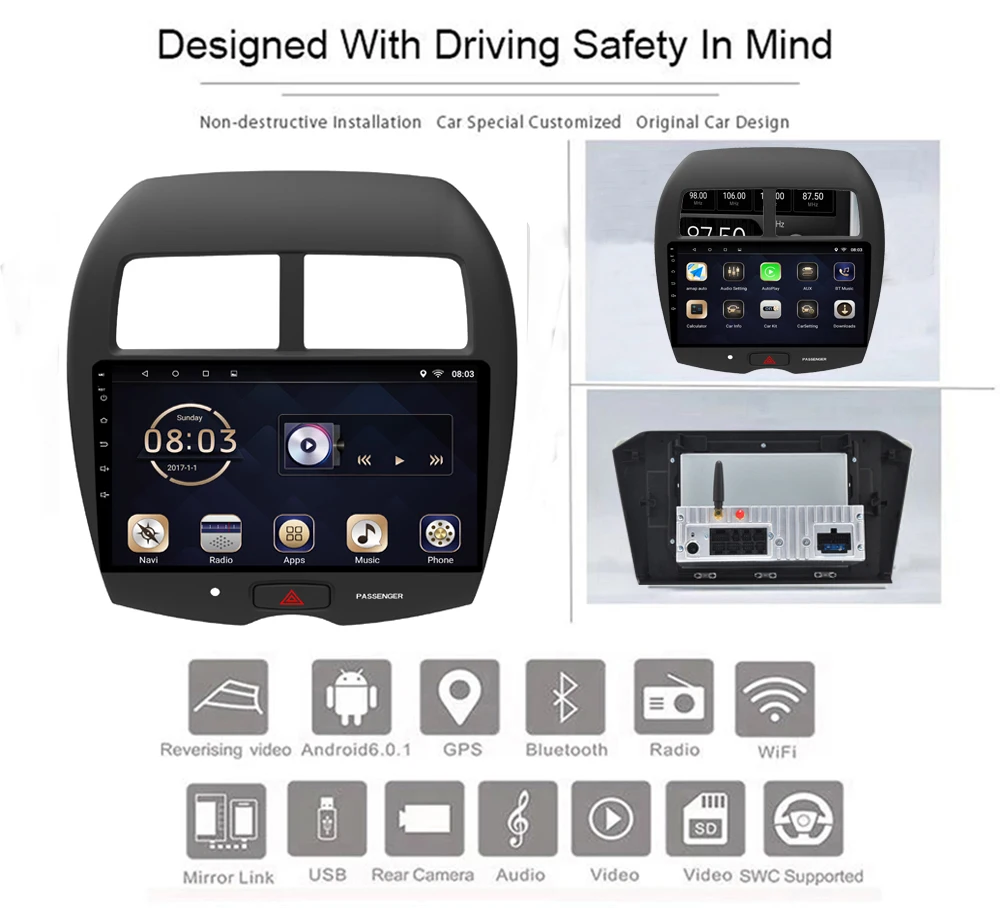 Clearance Android 7.1 1 din Car DVD Multimedia Player For Mitsubishi ASX 2013-2018 GPS Navigation System With Canbus Carplay 0