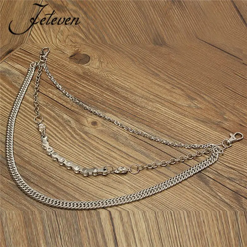 Men Gold Metal Key Wallet Chain Multi Ring Links Jeans Holder Biker Westen Style