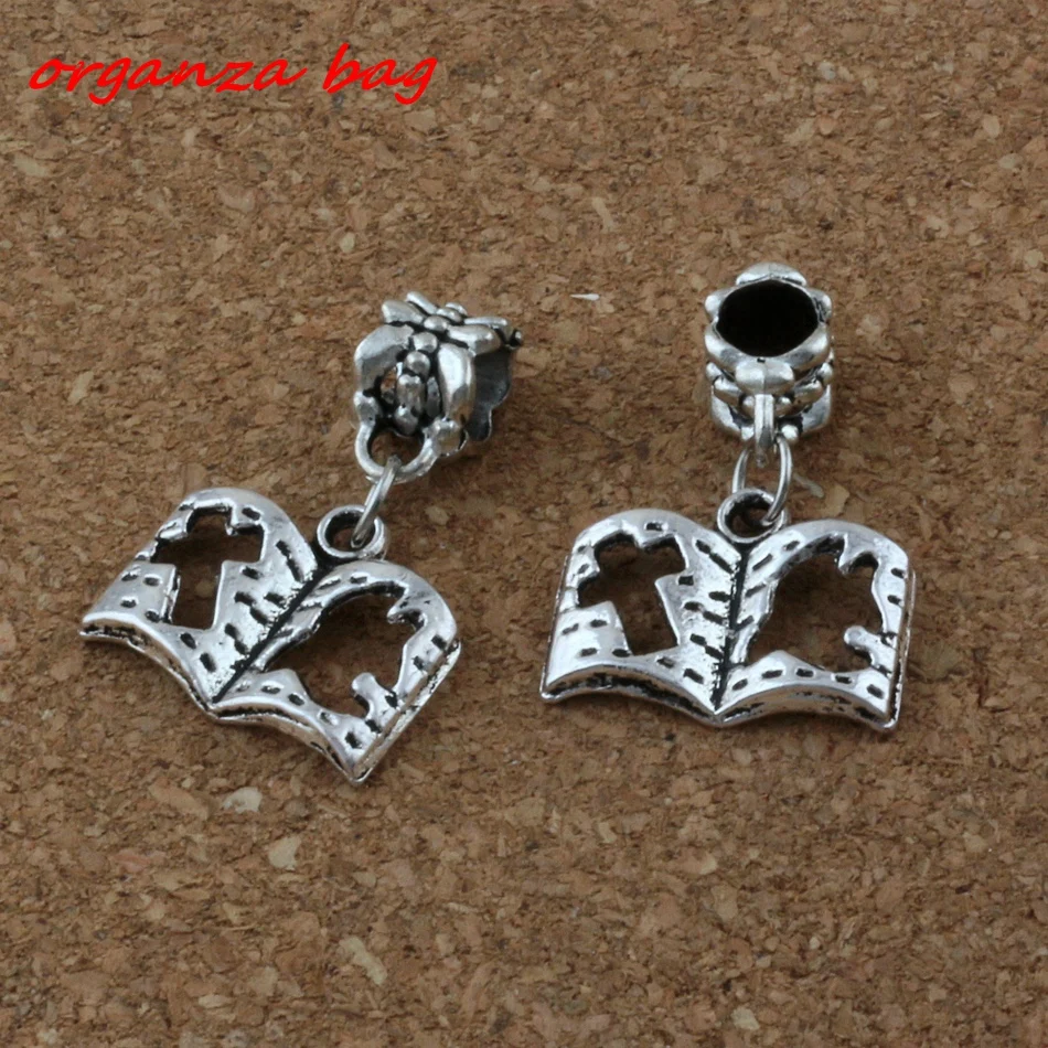 

Hot Sale ! 100pcs Antiqued Silver Alloy Cross Book Charm Big Hole Bead Fit Charm Bracelet Jewelry 17x 26mm A-180a