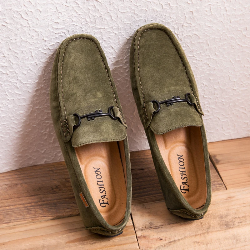 Мужские лоферы Mocassim зеленые повседневные на плоской подошве для лета