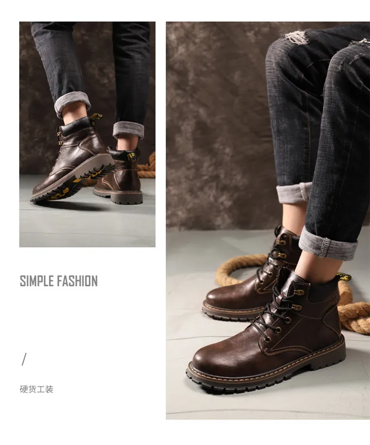 Мужские зимние ботинки; качественные рабочие ботильоны из натуральной кожи; теплые осенние ботинки на меху; мужская повседневная обувь; botas hombre; размеры 38-46