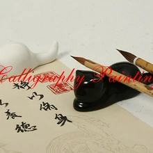 2 шт белый+ черный китайский Картина с каллиграфией Sumie Керамика подставка для кисточек держатель Cat Дизайн