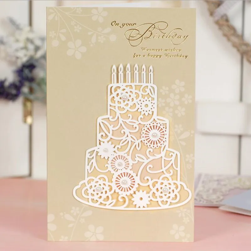  1 Set Hollow Happy Birthday Cards+Envelope Best Wishes Valentine Christmas Party Wedding Invitation - 33042916594