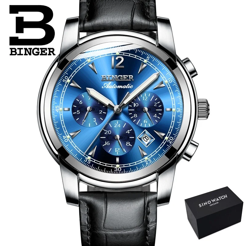 Швейцарские автоматические механические часы для мужчин Бингер люксовый бренд мужские s часы сапфировые наручные часы водонепроницаемые relogio masculino - Цвет: D-L-black blue