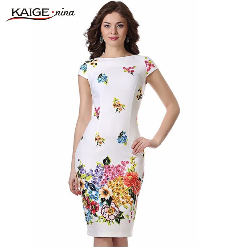 

Kaige.Nina New Women's Vestidos Fashion Printing Style Short Sleeves O-Neck No Decoration Tight Knee-length Summer Dress 1605 a