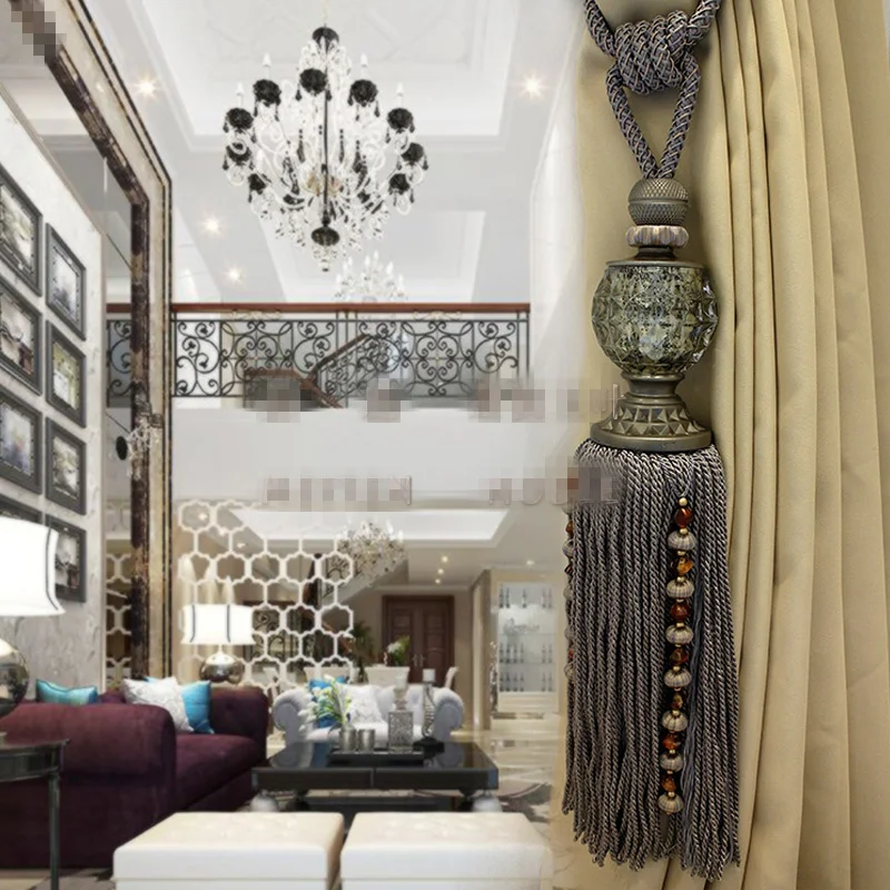 

1 pair curtain tieback europe Spike high grade crystal bean ball tassle accessories rope tie buckle hanging tie tape back M576