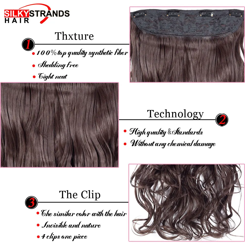 Silky Strands Synthetic Clip-in Hair Extensions 190g one Piece Heat Resistant False Blonde Stretched Wavy Clip in Hair