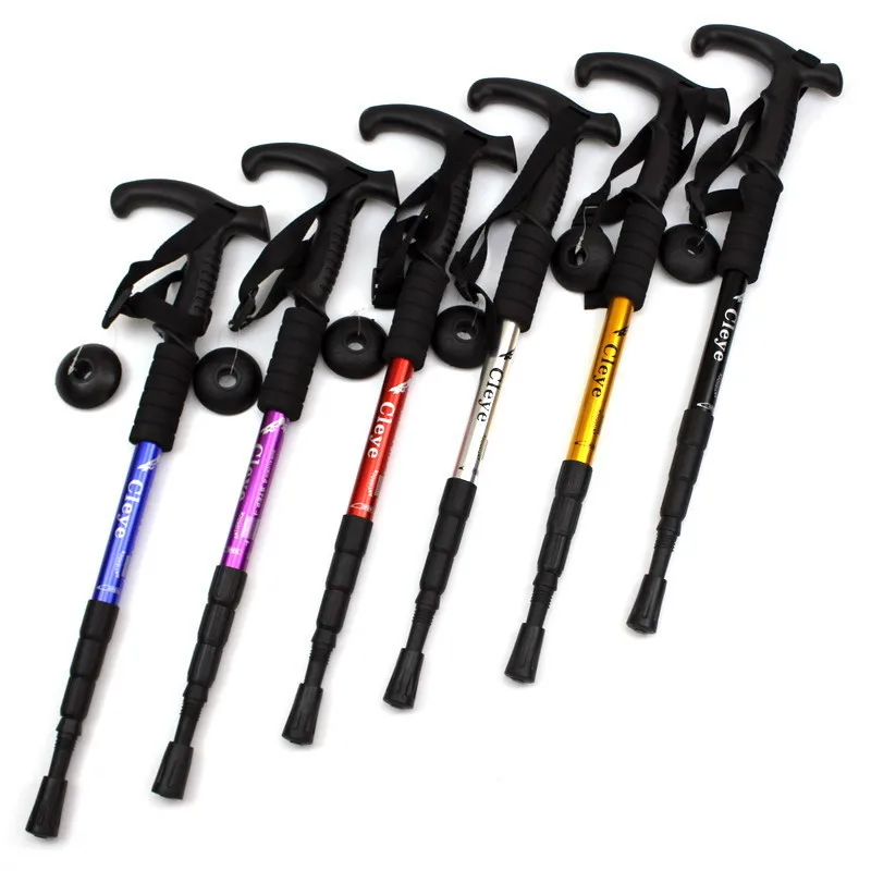 Six in color Alpenstock Aluminum alloy shock absorber T handle handle