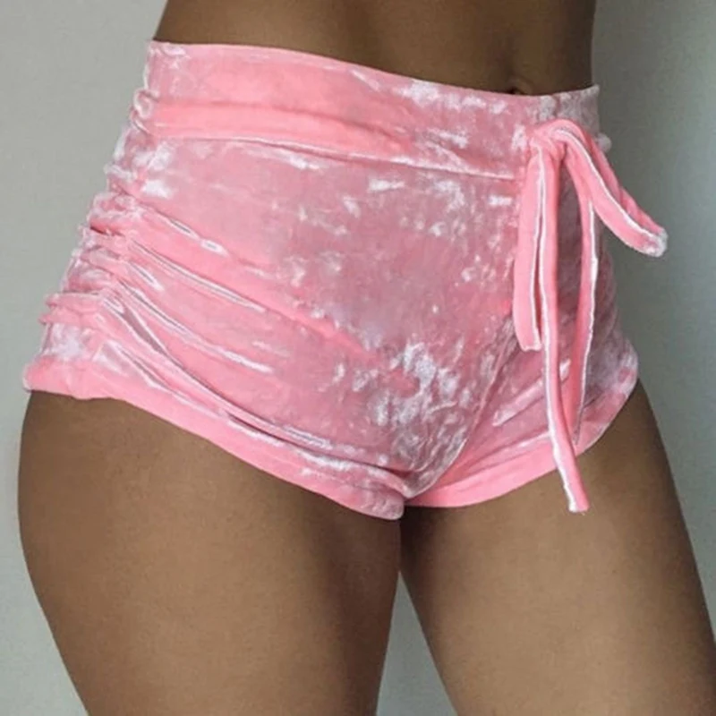 2018 Sexy Women High Waisted Stretch Shorts Velvet Lace-up Apparel beach Hot new Yoga Shorts