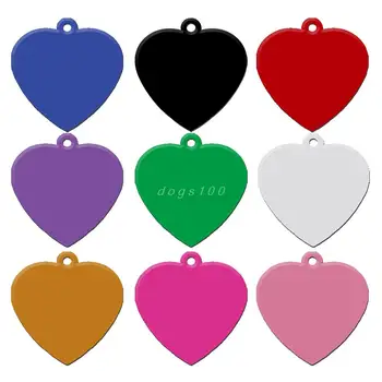 

20 pcs/lot Aluminum Pet Name Tag Custom Engraved Dog Cat Personalized Name Phone Number ID Tag Heart Shape 9 colors