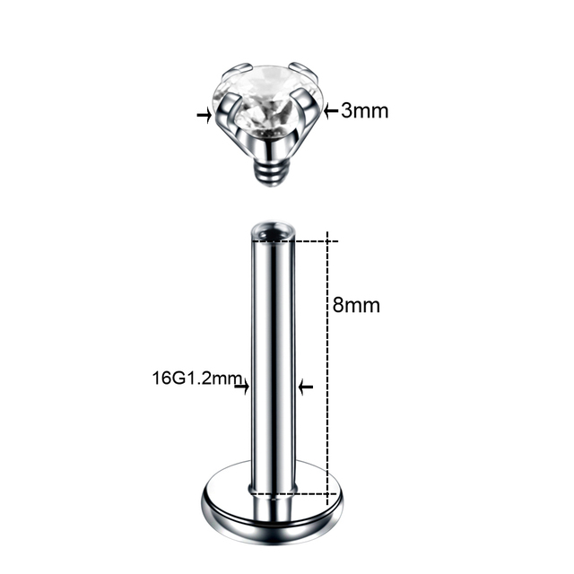 Steel Prong Set Zircon Ear Helix Stud Crystal Cartilage Piercing Tragus Earring Labret Monroe Ring Lip Piercing Jewelry 16G