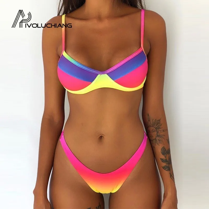 

Gradient Women Printed Leaf Sun Flower Swimwear Bandage Push-up Padded Bikini Swimsuit Beachwear Swimsuit With Undewire