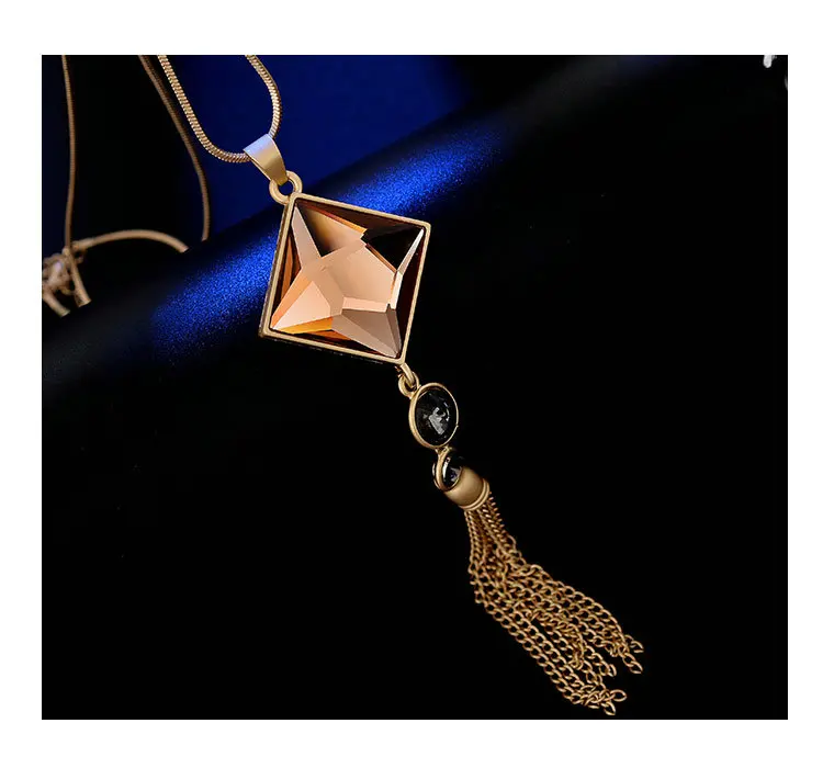 Винтажный геометрический хрустальный кулон, ожерелье, элегантные цепочки для свитера с цветами и кисточками, OL длинное ожерелье, ювелирные изделия, женские аксессуары