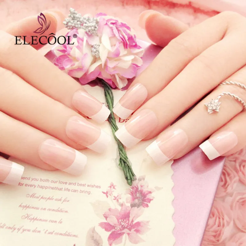 Длинные розовые накладные ногти ELECOO с бриллиантами, накладные ногти для девушек, квадратная головка, полное покрытие, искусственные накладные ногти с клеем, искусственные ногти, 24 шт