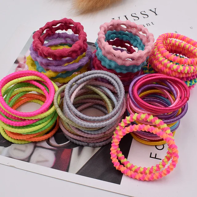 100PCS/Lot Lovely Children Rainbow Mini 3cm Elastic Hair Band Headband Scrunchie Pack Hair Accessories For Girls Kid Ponytail 5