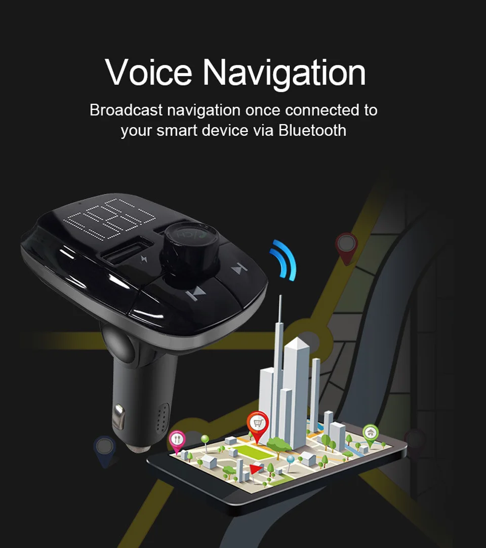 Bluetooth 4,2 без использования рук, fm передатчик Беспроводной Handsfree Car Kit Автомобильное быстрое зарядное устройство с двумя портами USB MP3 зарядное устройство для автомобиля с Зарядное устройство модулятор