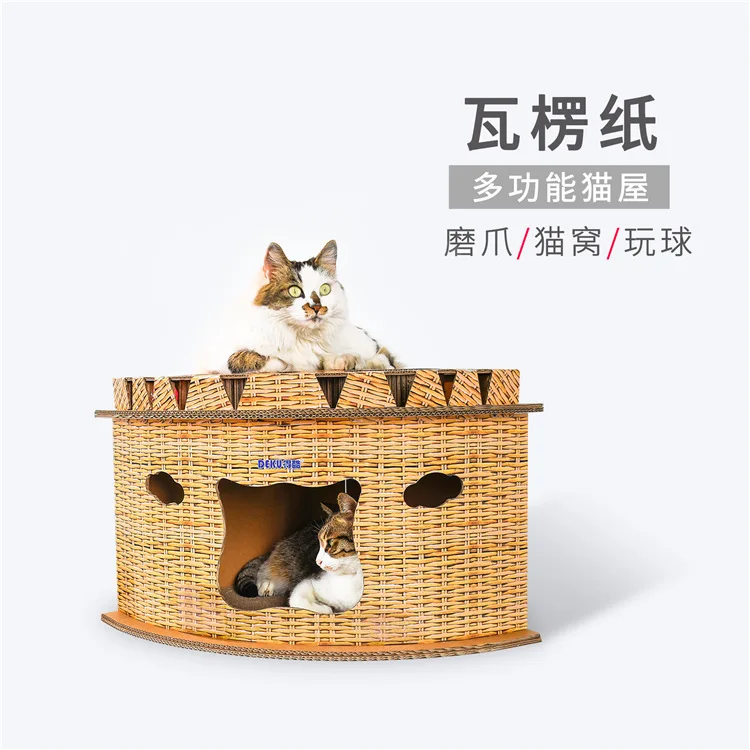 Кошка картон дом скалолазание башня дерево с колокольчиками кошки прыжки платформы гофрированной бумаги котенок Condos скретч доска мебель
