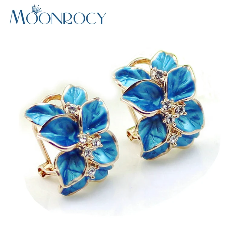 

MOONROCY Drop Shipping Fashion Jewelry Wholesale Cubic Zirconia Rose Gold Color Crystal Blue Red Black Earrings for Women Gift