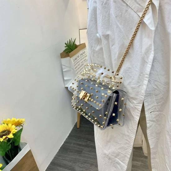 Бренд Высокое качество дизайнерские кошельки и сумки дамы клатч прозрачный tote ясно ПВХ ранцы для женщин сумка золотая цепь - Цвет: white bag