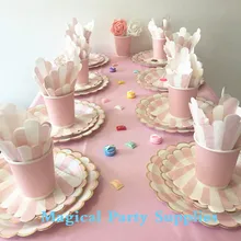Розовые повязки на голову с Фольга золотой набор посуды для 8 человек Коктейльные салфетки соломинки чашки покрытие стола для Baby Shower или для вечеринки по случаю вечеринки Вечерние