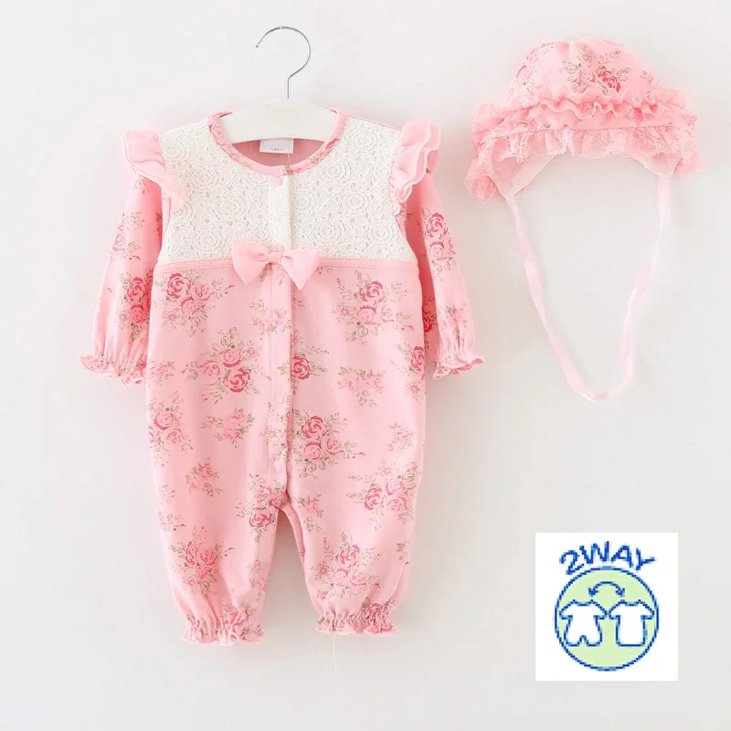 Осенне-зимний хлопковый кружевной комбинезон для маленьких девочек, комбинезон Rompe с кепкой, белый, розовый детский спальный мешок, Одежда для новорожденных, 3 м, 6 м, 9 м - Цвет: pink h