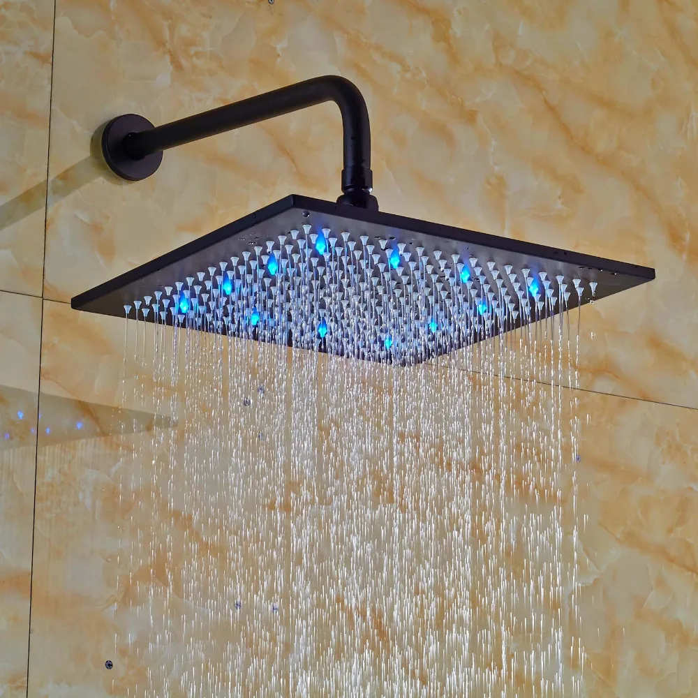16 Inches Oil Rubbed Bronze Brass Rain Shower Head LED Colors Top