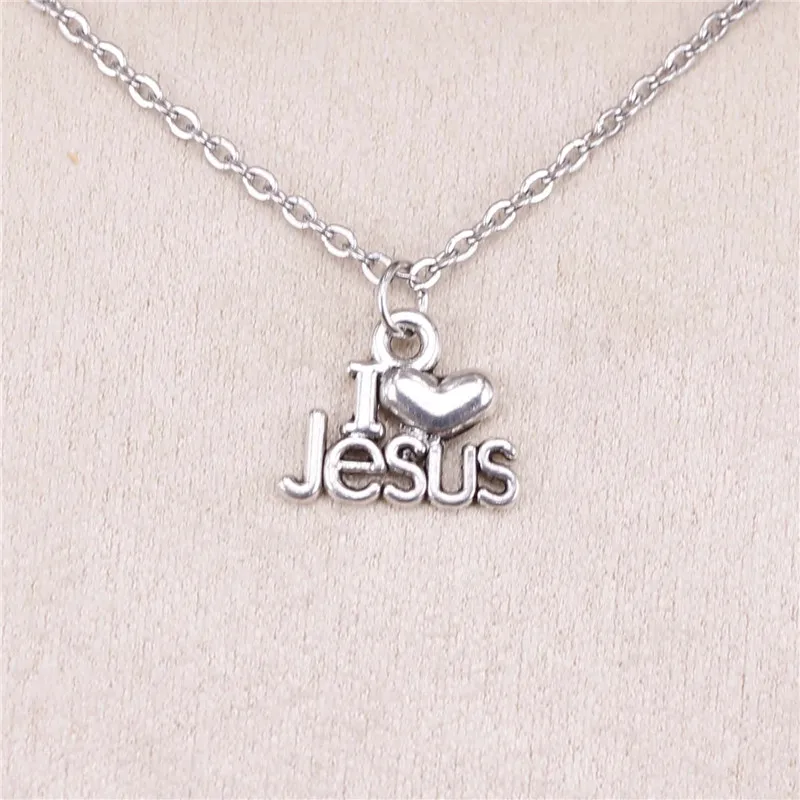 

New Fashion Silver Pendant i love jesus 15*13mm Necklace Women Exquisite Choker Necklace Jewelry