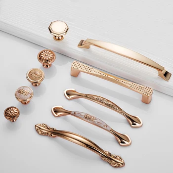 Champagne Gold Door Handles Zinc Alloy Cabinet Handle Drawer Knobs European Wardrobe Pulls Kitchen Handle Furniture Hardware