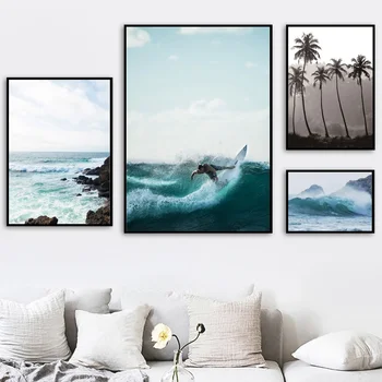 

Surf Palm Tree Sea Waves Landscape Wall Art Canvas Painting Nordic Posters And Prints Wall Pictures For Living Room Home Decor