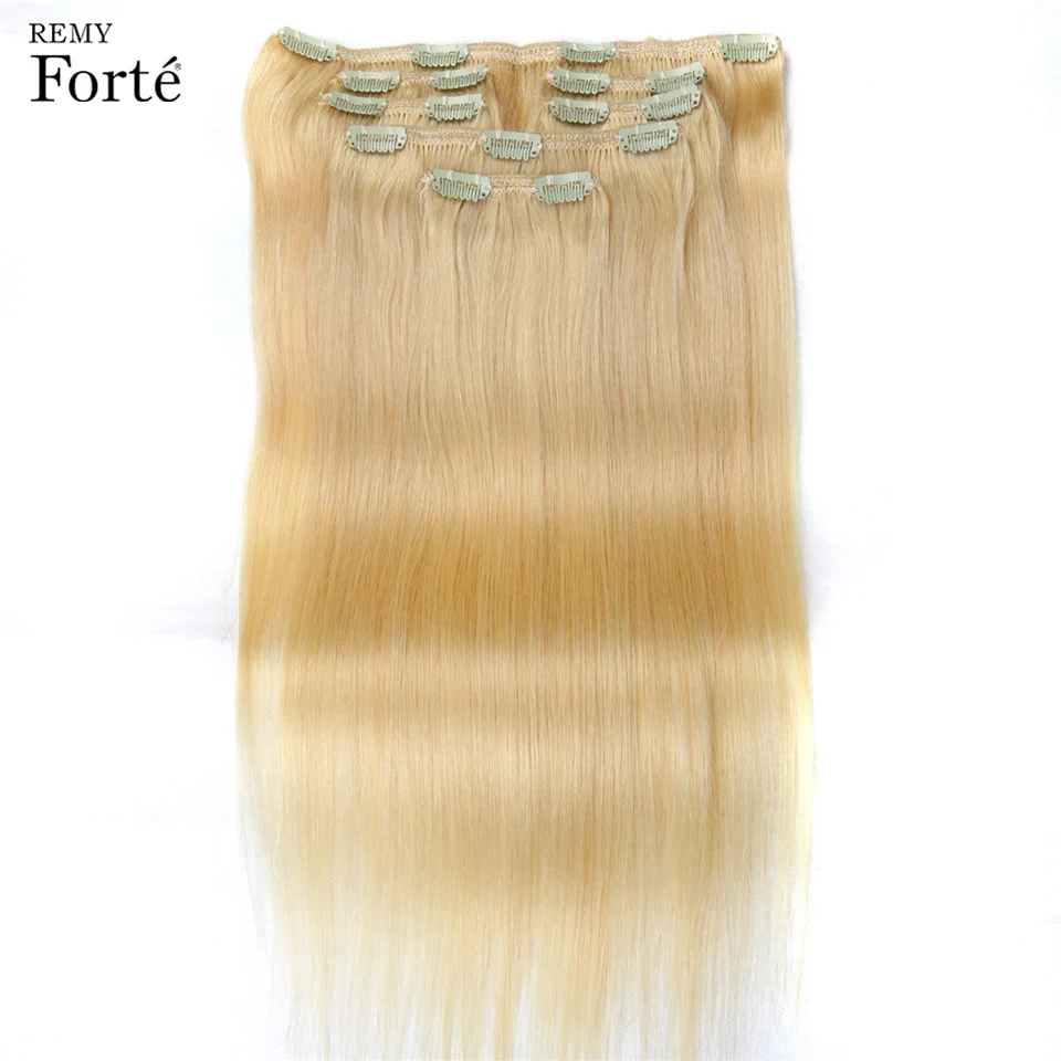 

Remy Forte Clip In Human Hair Extensions 613 Blonde Human Hair Clip 7 Pcs 115g Clip-In Full Head Straight Hair Clip Thick Hair