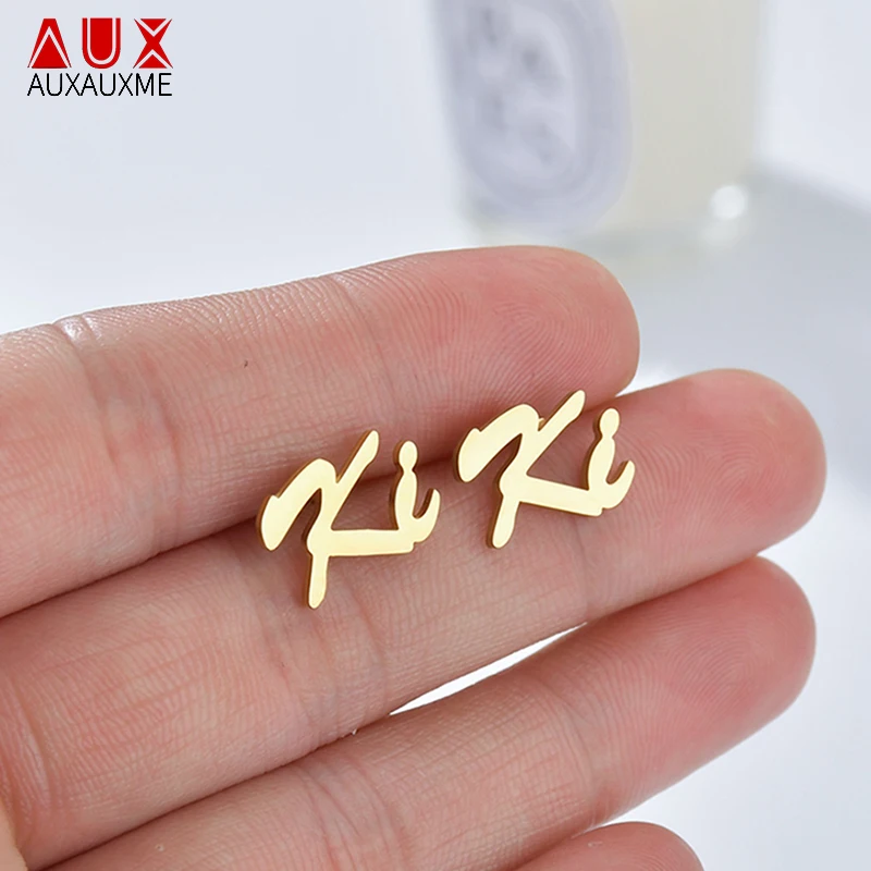 

Auxauxme Personalized Custom Name Earrings For Women Customize Initial Cursive Nameplate Stud Earring Gift For Girlfriend