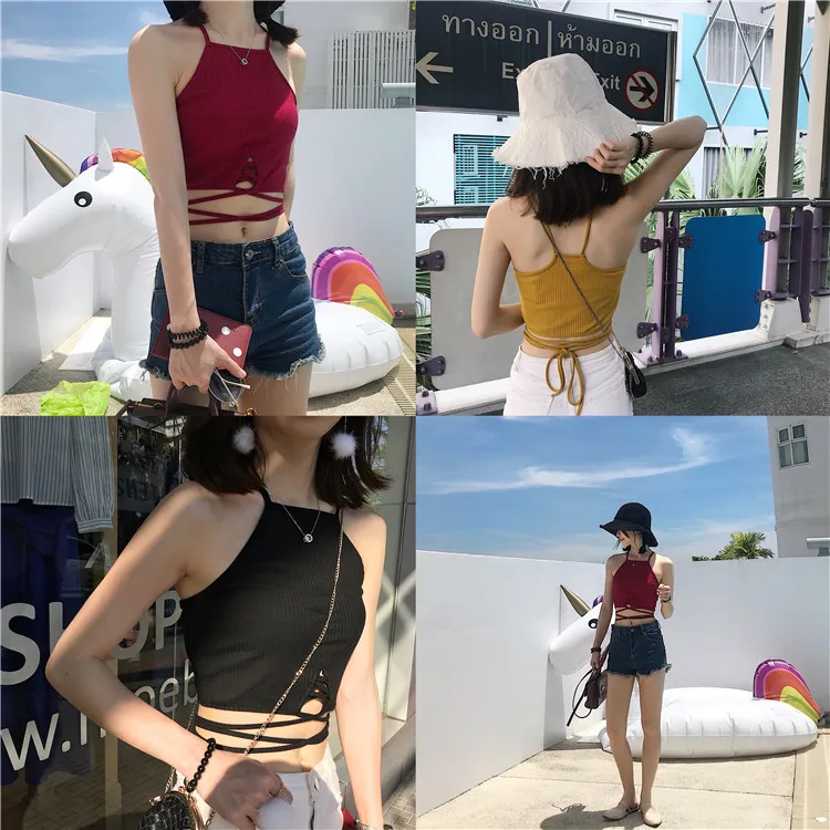 Mihoshop Ulzzang Korean Korea Women Fashion Clothing Summer Casual Sexy Cool Black Bandage Camisole Chic