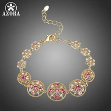 AZORA дизайн блестящий цветок браслет для женщин девочек Свадебная вечеринка изысканный розовый австрийский кристалл Модные ювелирные изделия подарок TS0208